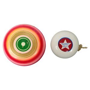 Vintage Olympic Yoyo Festival Plastic Wooden Rainbow Yoyo Japan Lot Of Two